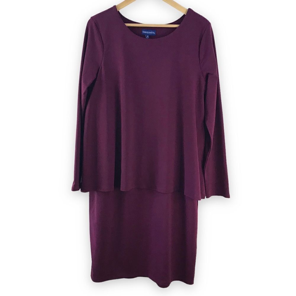 Travelsmith layered look wine dress size M